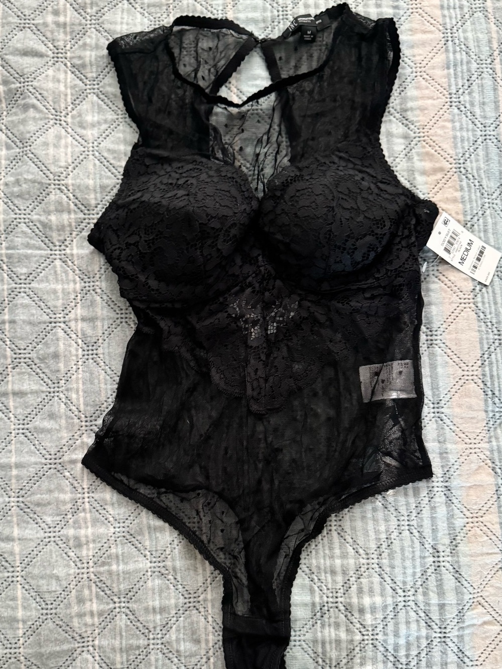 INC International Concepts Black Lace Bodysuit with Padded Cups